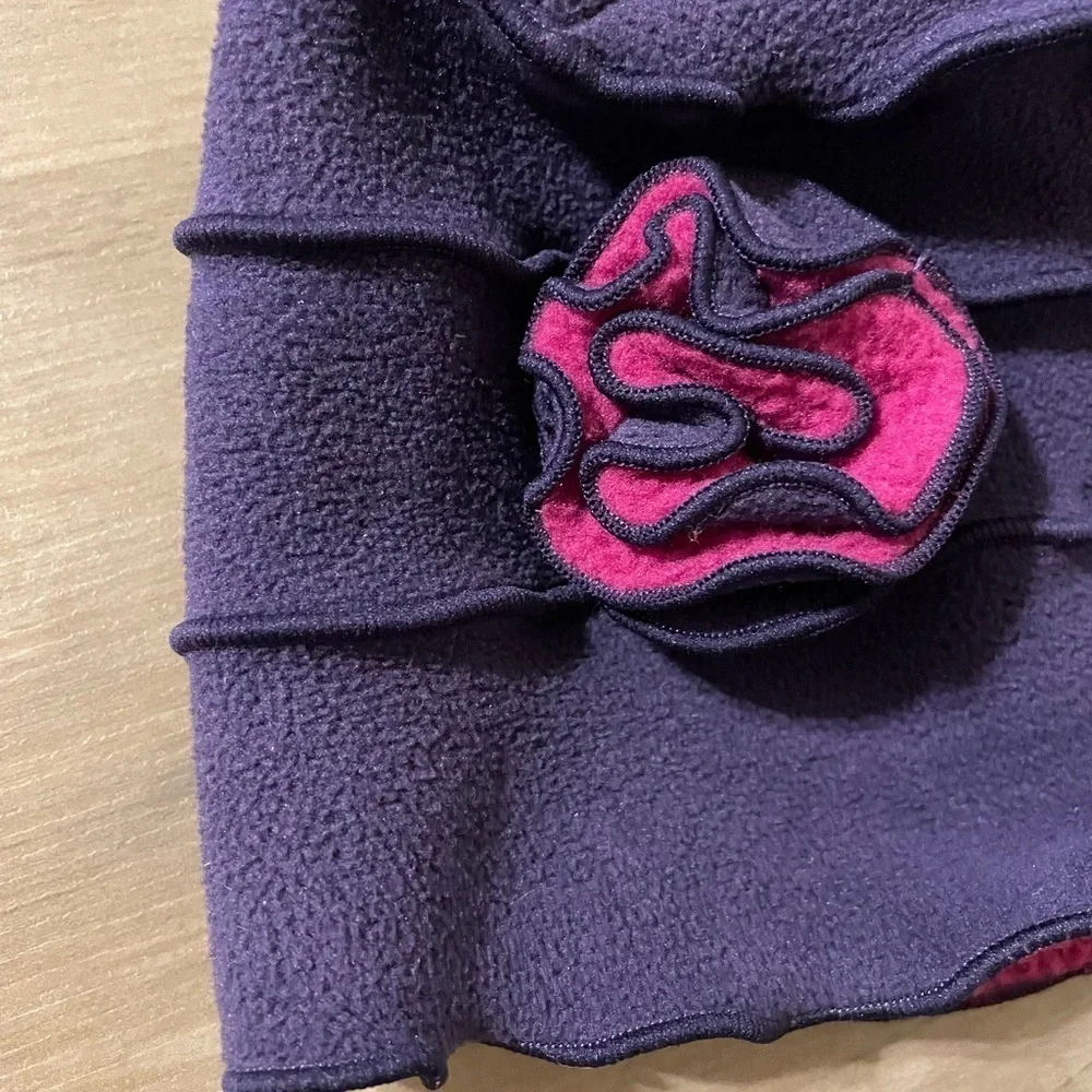 Mack & Co girls purple floral Fleece Garden Hat Roll Up Brim